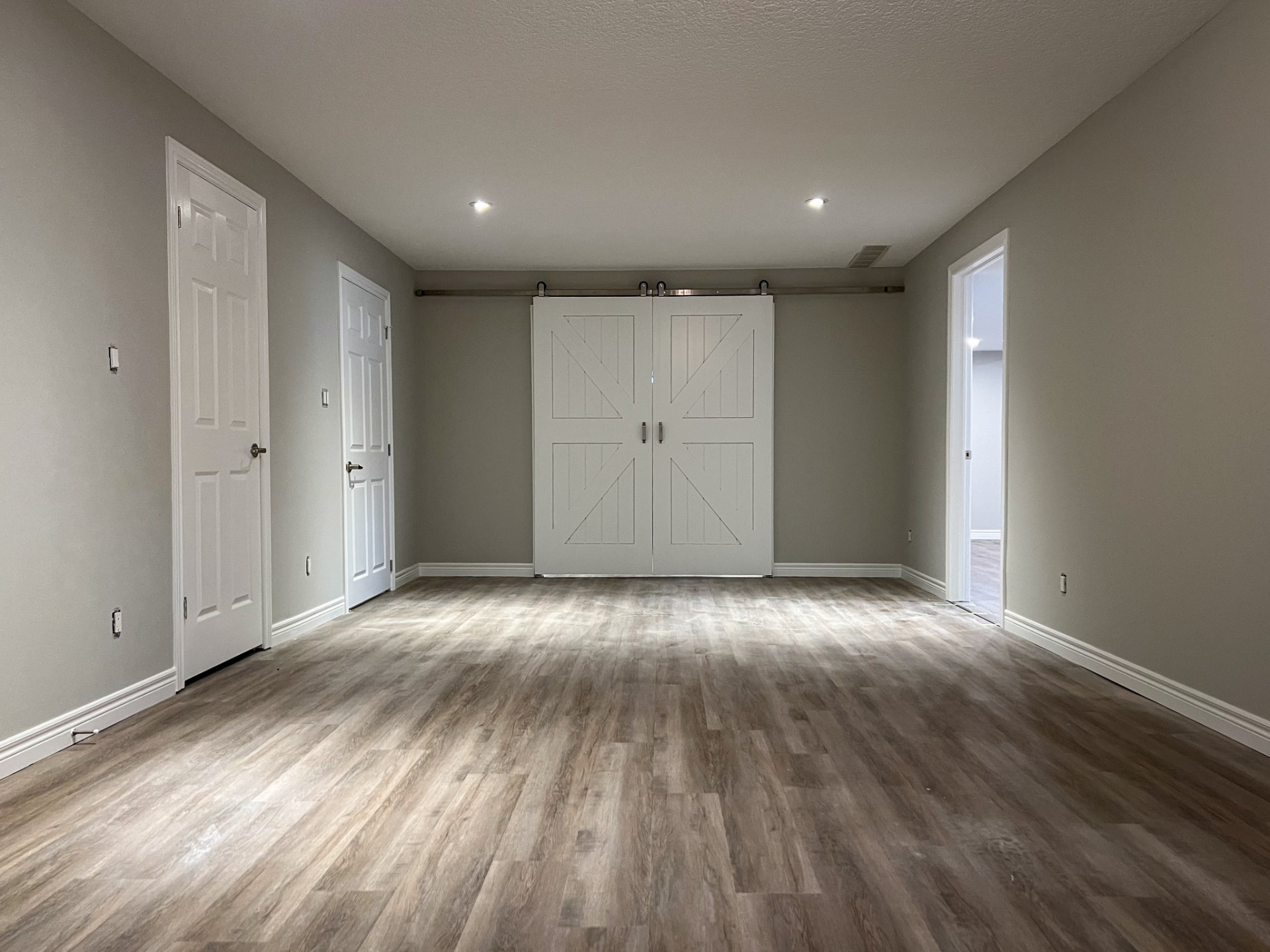 Basement renovation barn doors — Boronka Carpentry Plus